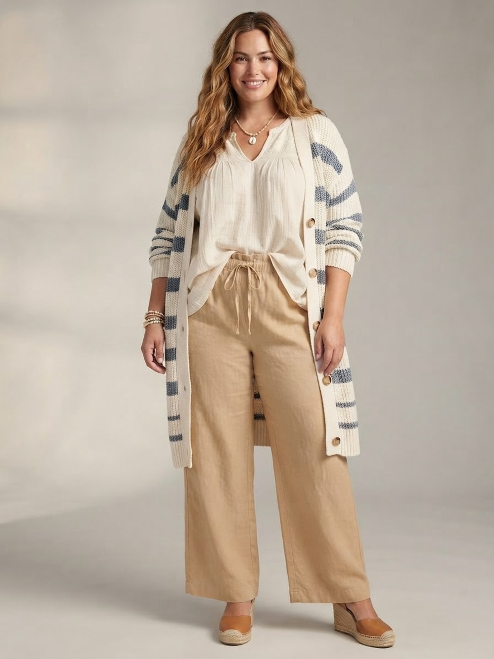 Aerie Linen Blend Wide Leg Trousers Tan Brown M NWT